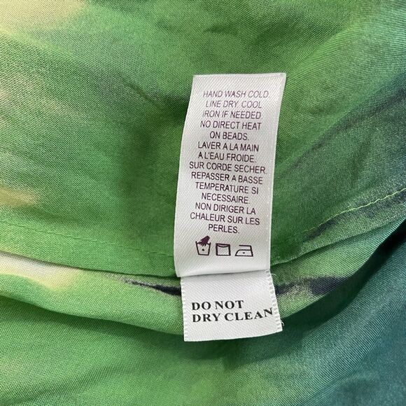 Calypso St. Barth Silk Sequin Tunic Top Size XS Green Cream Boho Batik Resort - Picture 9 of 11